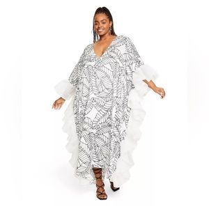 NWT Sketch Palm Leaf-Print Ruffle-Trim Cover-Up Dress Fe Noel × Target! SIZE M!